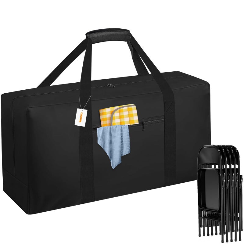 CSOKRE Heavy Duty Folding Chair Storage Bag, [Thick Fabric+Front Pocket] 40.5" x 12.2" x 20",For Metal/Plastic/Wooden Chairs, Large Waterproof Carry Bag with Sturdy Pad Handle,Black, (Only bag) - Image 1