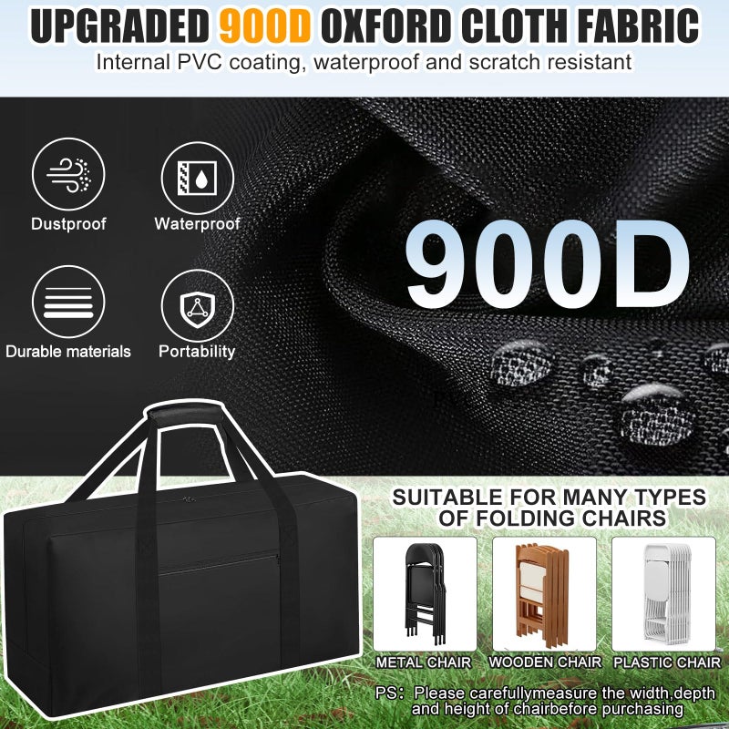 CSOKRE Heavy Duty Folding Chair Storage Bag, [Thick Fabric+Front Pocket] 40.5" x 12.2" x 20",For Metal/Plastic/Wooden Chairs, Large Waterproof Carry Bag with Sturdy Pad Handle,Black, (Only bag) - Image 3