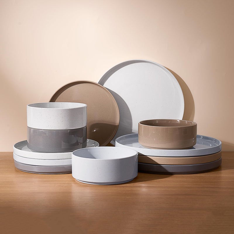 Famiware Nebula Plates and Bowls Set, 12 Pieces Dinnerware Sets, Dishes Set for 4, Multi-color - Image 1