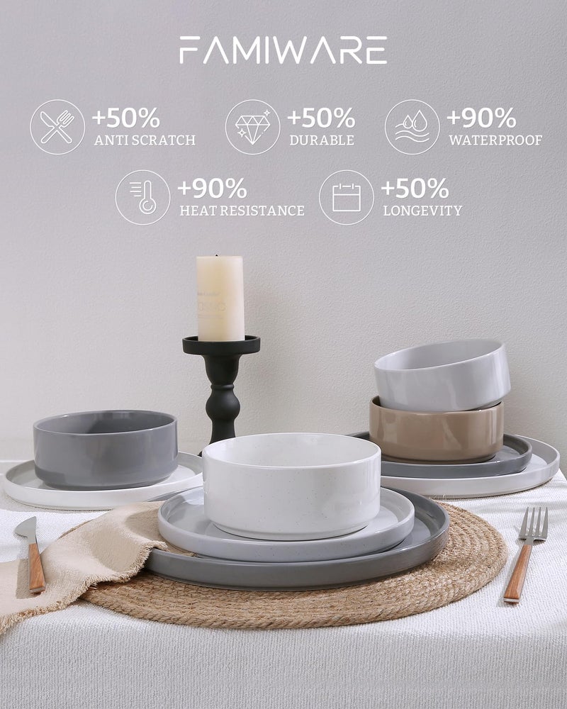 Famiware Nebula Plates and Bowls Set, 12 Pieces Dinnerware Sets, Dishes Set for 4, Multi-color - Image 4