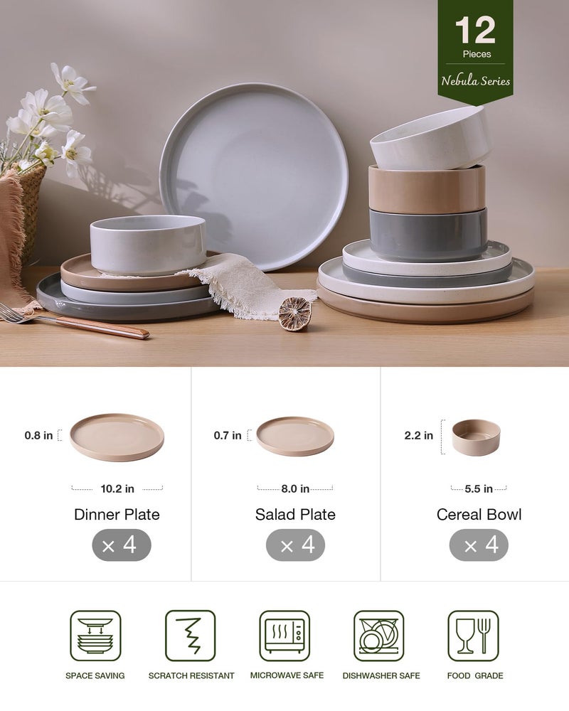 Famiware Nebula Plates and Bowls Set, 12 Pieces Dinnerware Sets, Dishes Set for 4, Multi-color - Image 2