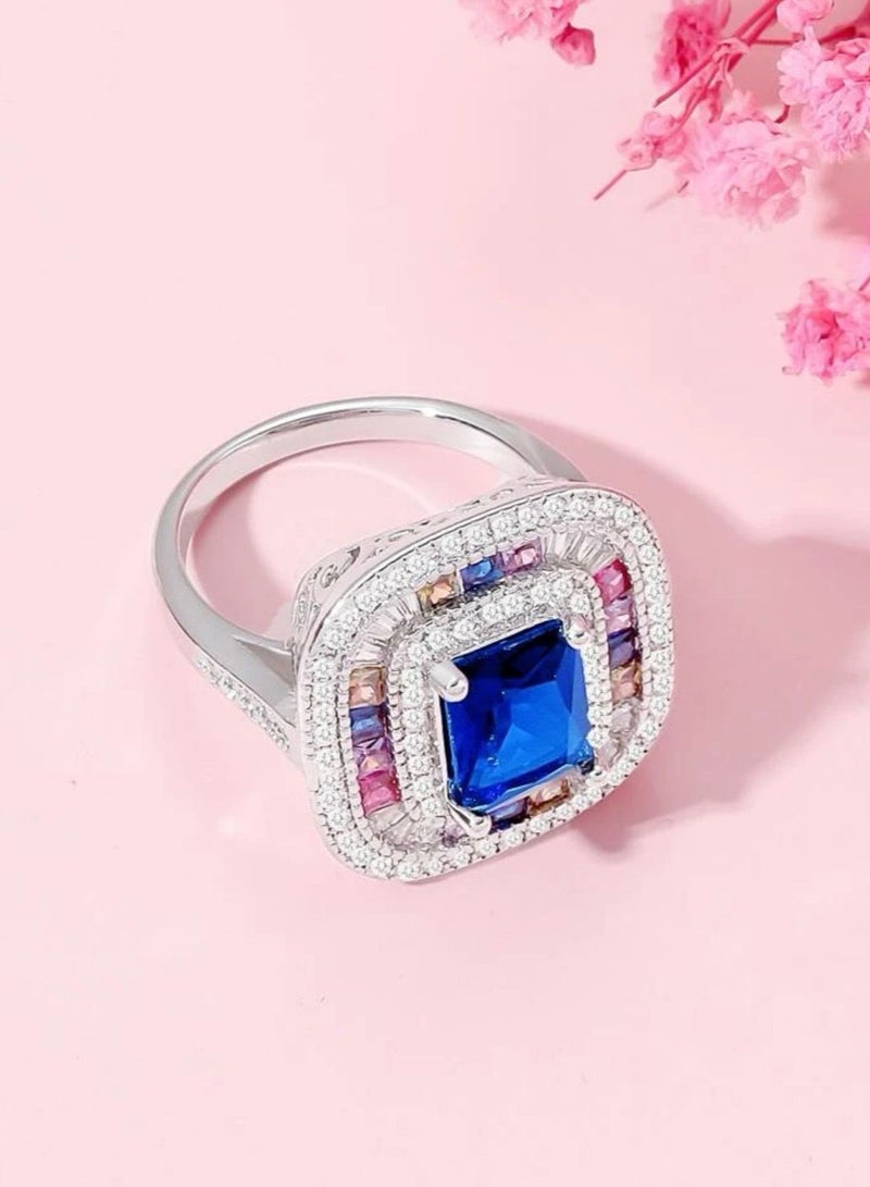 نون-شى خاتم نسائي مطلي بالفضة ومرصع بالزركون مقاس 7 - Image 2