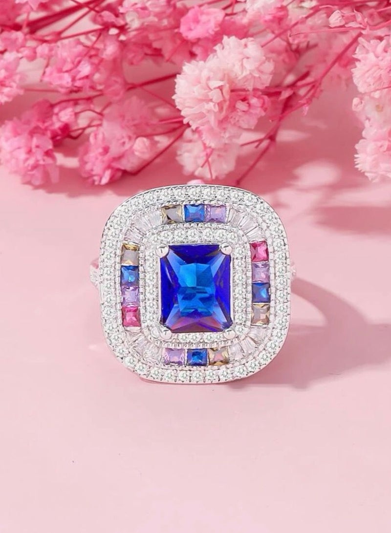 نون-شى خاتم نسائي مطلي بالفضة ومرصع بالزركون مقاس 7 - Image 3