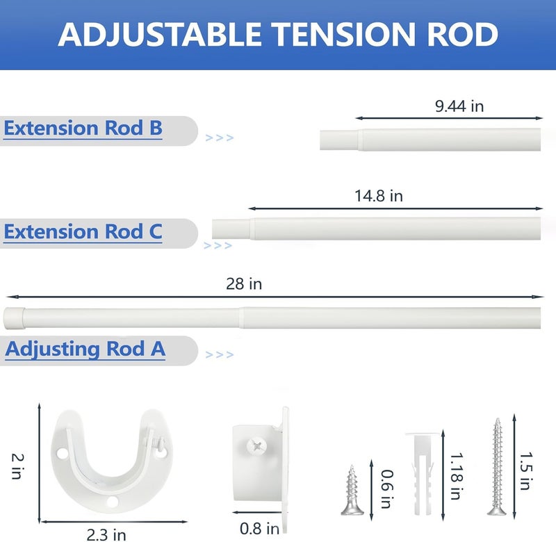 SUTINE Closet Rod, 17 to 82 Inch Closet Rods for Hanging Clothes, Heavy Duty Adjustable Closet Hanging Rod Bar White Closet Poles for Wardrobes, Closet, Bathroom, Windows,1.3 Inch Diameter - Image 5