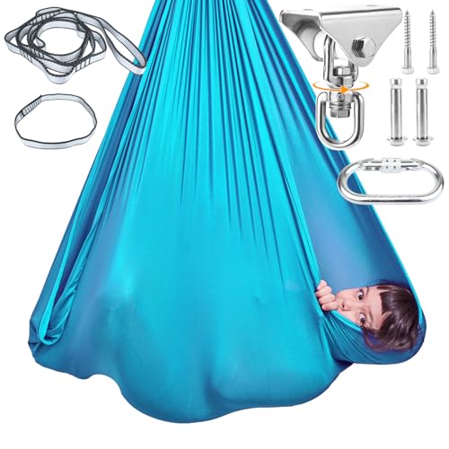DOI IRON Sensory Swing for Kids with 360 Swivel Hook SaggyResistant DoubleLayer Fabric IndoorOutdoor Cocoon Therapy Swing for Autism Yoga Play - Image 1