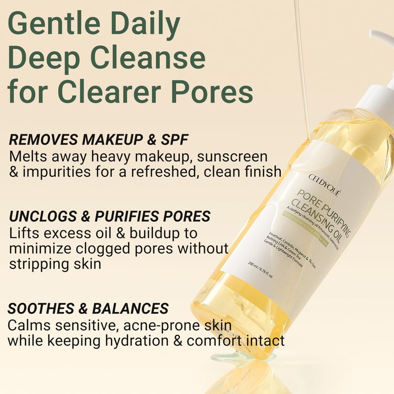 CELDYQUE Pore Purifying Cleansing Oil â€“ Korean Face Wash with Centella, Tea Tree, Green Tea & LHA â€“ Gentle Makeup Remover for Sensitive, Acne-Prone Skin, Deep Pore Cleanser, 6.76 fl oz - Image 3