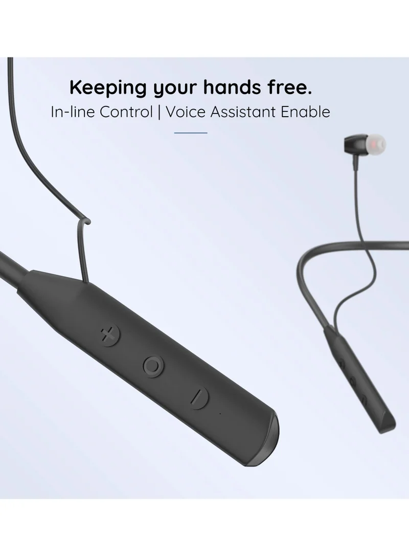 Pebble Wireless Neckband Headphones Flex Buzz True bass Sound with Microphone and Voice Assistant Noise Cancellation Bluetooth 5.0 and Water Resistant Black
