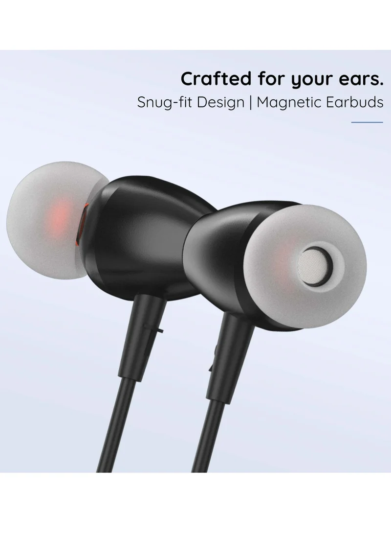 Pebble Wireless Neckband Headphones Flex Buzz True bass Sound with Microphone and Voice Assistant Noise Cancellation Bluetooth 5.0 and Water Resistant Black