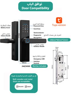 VINSOC Smart Door Lock, Fingerprint Lock with Saudi standard Mortise 4585, Keyless Entry Door Lock with Handle, Code Door Lock with Keypad, Bluetooth Door Lock with Tuya APP Control  - Image 2