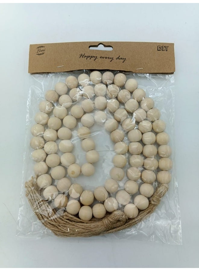 Genaric سلسلة خرز خشبية ريفيّة يدوية الصنع مع شراشة جوت - 50 حبة