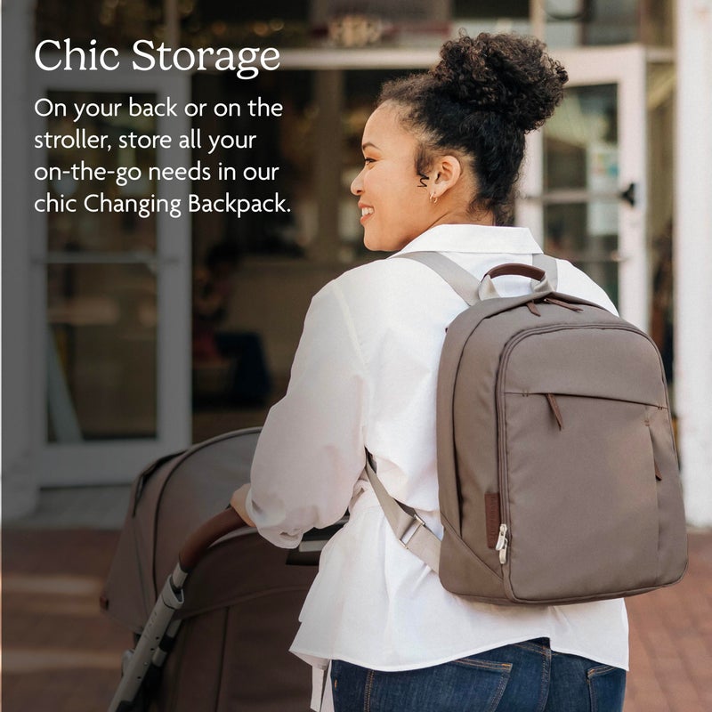 UPPAbaby Changing Backpack/Multiple Storage Compartments/Stroller Strap Attachment/Bottle Insulator and Changing Pad Included/Anthony (White and Grey Chenille/Chestnut Leather) - Image 2