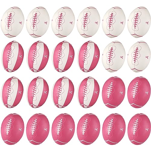 Liliful 24 Pcs Breast Cancer Awareness Footballs Pink Ribbon Stress Balls for Breast Awareness Gifts Football Party Favors Stress Relief Supplies for Women Men - Image 1