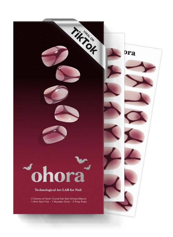 اوهورا شرائح أظافر جل شبه معالجة من أوهورا (لون أحمر خدود دموي) - تعمل مع أي مصباح، بجودة الصالون، تدوم طويلًا، سهلة الاستخدام والإزالة - تتضمن 2 وسادة تحضير، مبرد أظافر وعصا خشبية - Image 1