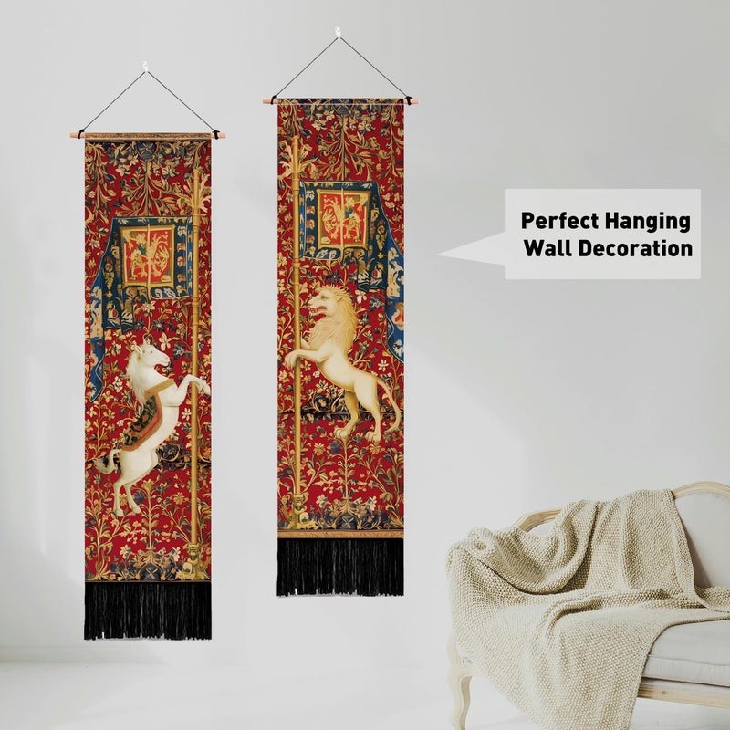 PLIGREAT 2 Pack Horse Lion Tapestry Vertical Vintage Art Wall Hanging with Tassels Aesthetic Wall Tapestry for Bedroom Living Room Long Narrow Home Art Decor Gift - Image 4