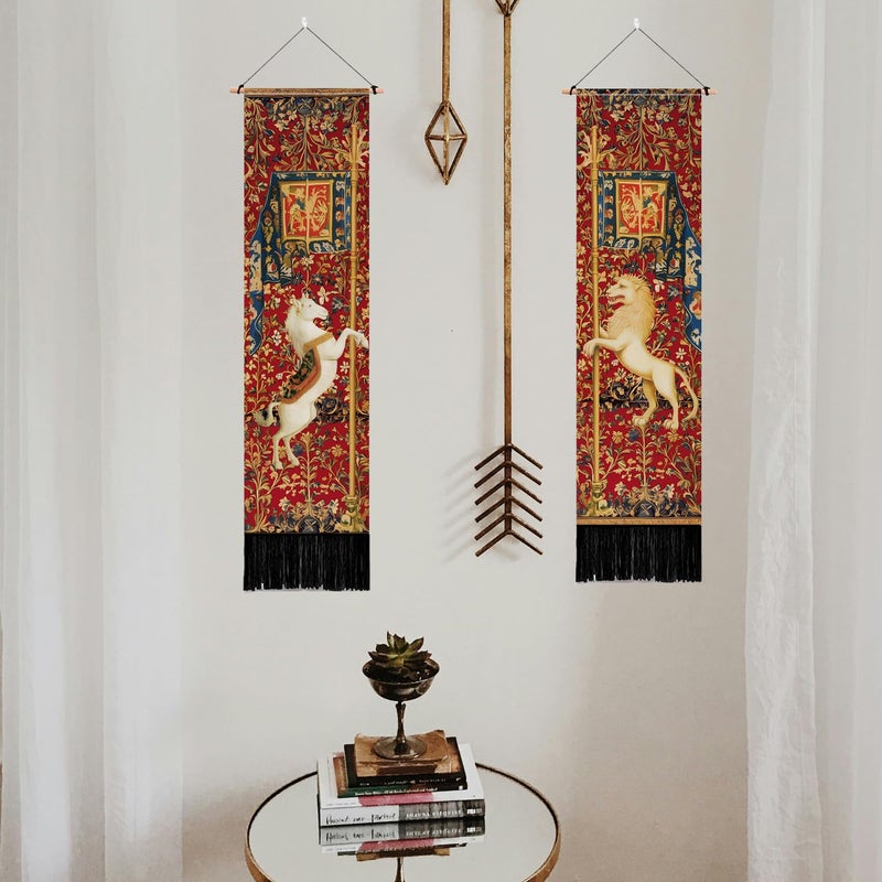 PLIGREAT 2 Pack Horse Lion Tapestry Vertical Vintage Art Wall Hanging with Tassels Aesthetic Wall Tapestry for Bedroom Living Room Long Narrow Home Art Decor Gift - Image 2