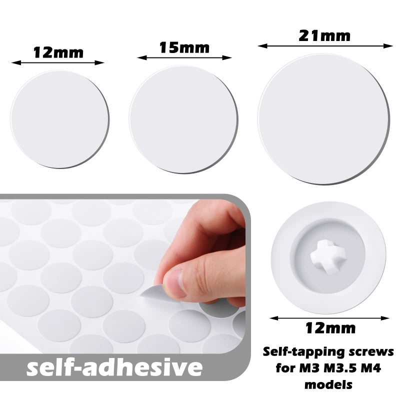 Eersida 100 Pieces Self Tapping Plastic Screw Cap Covers And 580 Pieces Self Adhesive Screw Hole Stickers Furniture Screw Cover Stickers For Wood Screws Furniture (White) - Image 2