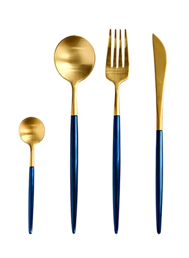 NIBEMINENT 4-Piece Dinner Flatware Cutlery Set Blue/Gold  - Image 1