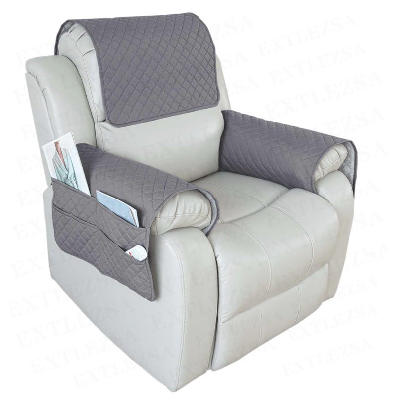 EXTLEZSA Sofa Armrest Covers Headrest Cover Waterproof Nonslip Sofa Slipcover with Side Pocket for Armchair,Chair, Sofa (Grey,1 Seater (3pcs)) - Image 1
