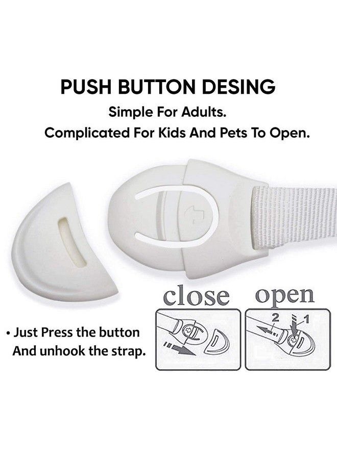 The Little Lookers - Safety Lock With Push Button And Nylon Strap For Doors Cabinets Fridge Drawers Dustbin ; Safety Accessories For Babies;Kids;Children;Infants;Toddlers (White Pack Of 2) - Image 1