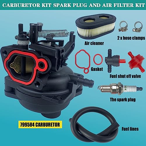 YzusGomumu 799584 594058 Carburetor Kit Spark Plug & Air Filter Assembly Compatible with B&S Carb 594057 592361 594529 Troy Bilt TB110 TB200 103M02 09P702 9P702 550EX 625EX 675EX 725 lc121p 163cc - Image 2