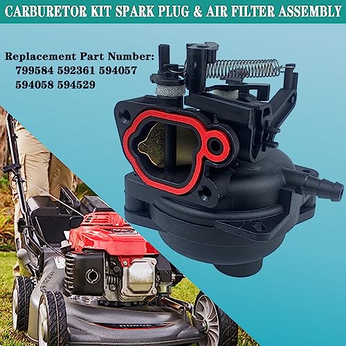 YzusGomumu 799584 594058 Carburetor Kit Spark Plug & Air Filter Assembly Compatible with B&S Carb 594057 592361 594529 Troy Bilt TB110 TB200 103M02 09P702 9P702 550EX 625EX 675EX 725 lc121p 163cc - Image 3