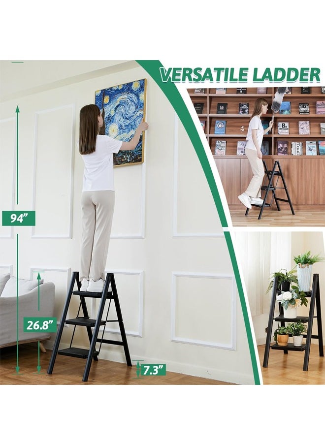 Generic 3 Step Ladder Folding Step Stool, Full Steel Folding Step Stool,Heavy Duty 330 Lbs Load Step Ladders for Home, Home Multi-use Portable  Ladder ,Tall Kitchen/Closet Stepladder for Adults, Black Small & Lightweight Ladder with Anti-Slip Wide Pedals  - Image 2