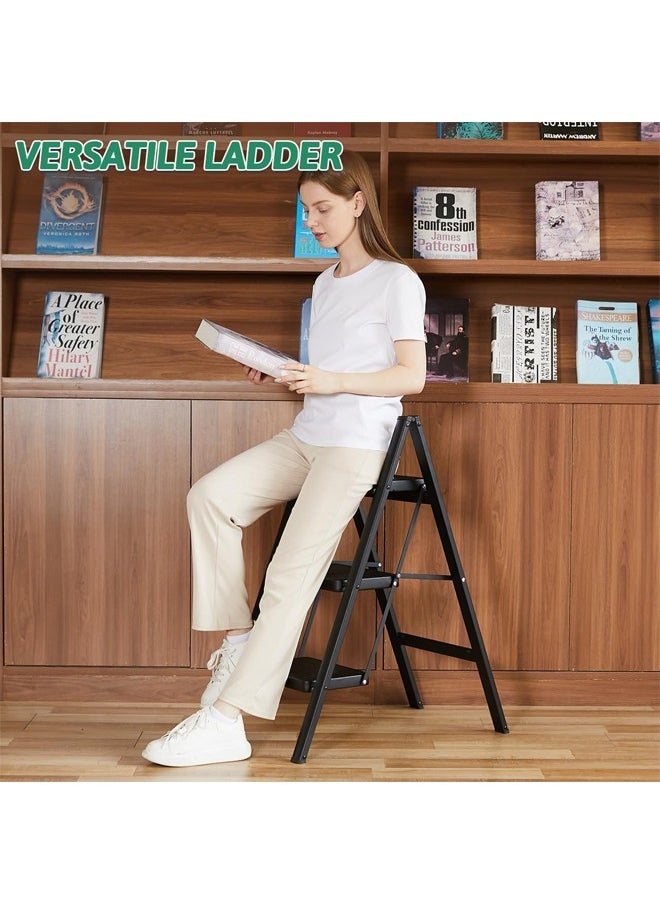 Generic 3 Step Ladder Folding Step Stool, Full Steel Folding Step Stool,Heavy Duty 330 Lbs Load Step Ladders for Home, Home Multi-use Portable  Ladder ,Tall Kitchen/Closet Stepladder for Adults, Black Small & Lightweight Ladder with Anti-Slip Wide Pedals  - Image 3