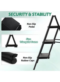 Generic 3 Step Ladder Folding Step Stool, Full Steel Folding Step Stool,Heavy Duty 330 Lbs Load Step Ladders for Home, Home Multi-use Portable  Ladder ,Tall Kitchen/Closet Stepladder for Adults, Black Small & Lightweight Ladder with Anti-Slip Wide Pedals  - Image 5