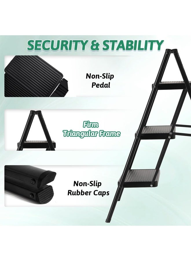 Generic 3 Step Ladder Folding Step Stool, Full Steel Folding Step Stool,Heavy Duty 330 Lbs Load Step Ladders for Home, Home Multi-use Portable  Ladder ,Tall Kitchen/Closet Stepladder for Adults, Black Small & Lightweight Ladder with Anti-Slip Wide Pedals  - Image 5
