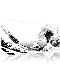 Mouse Pad, Large Gaming Mousepad XL Japanese Wave Anime Desk Mat Mouse Pad Long 31.5x11.8 In Extended Big White Mouse Pad Waterproof Desk Pad with Non-Slip Base and Stitched Edges