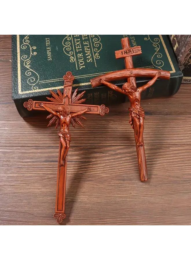 Gold Handheld Resin Prayer Cross Statues 2 Pack Religious Decor for Thanksgiving - Image 1