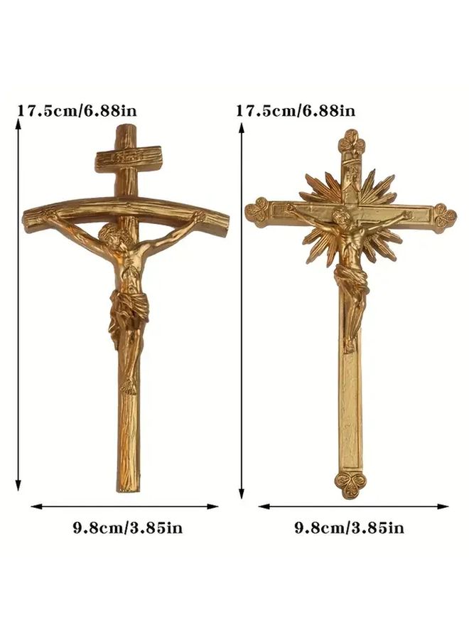 Gold Handheld Resin Prayer Cross Statues 2 Pack Religious Decor for Thanksgiving - Image 4
