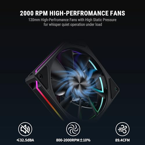 ANT Esports مبرد هواء رقمي لمعالج Ant Esports V8 مع مروحة CPU وشاشة عرض درجة الحرارة LED و ARGB | 2x120mm مراوح | يدعم Intel - LGA1851 / 1700/1200 AMD - AM5 / AM4 - Image 4