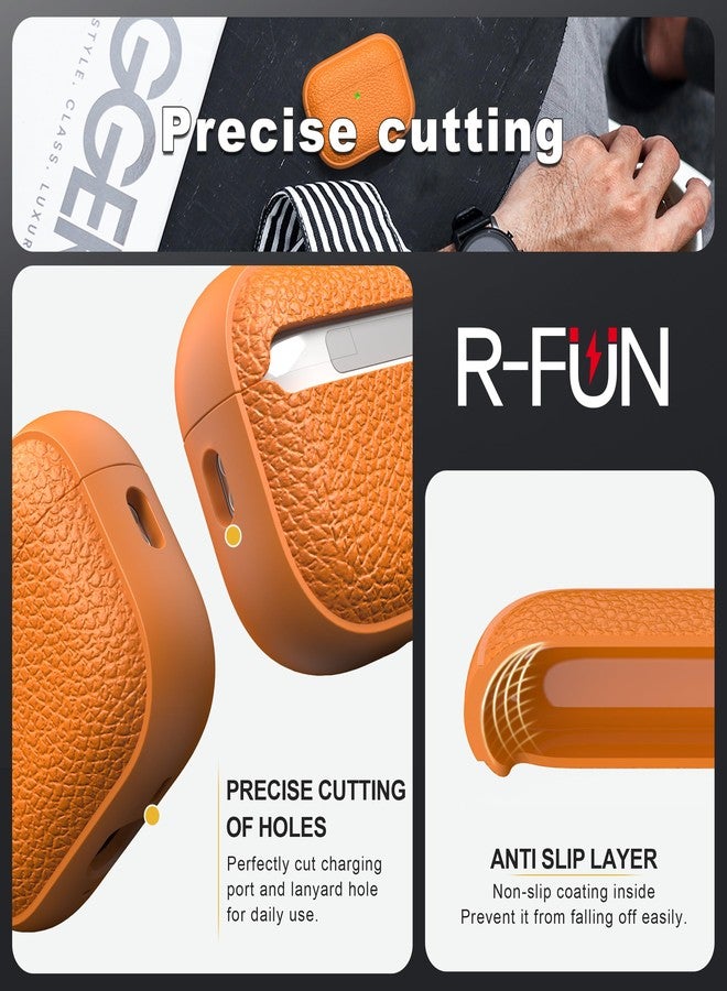 R-fun for Airpods Pro3 Case, Soft TPU (Leather-Like Design) Drop Protection Cover for Men and Women with Lanyard and Cleaner Kit, Compatible with Apple Latest Airpods Pro3 Generation-Orange - Image 5