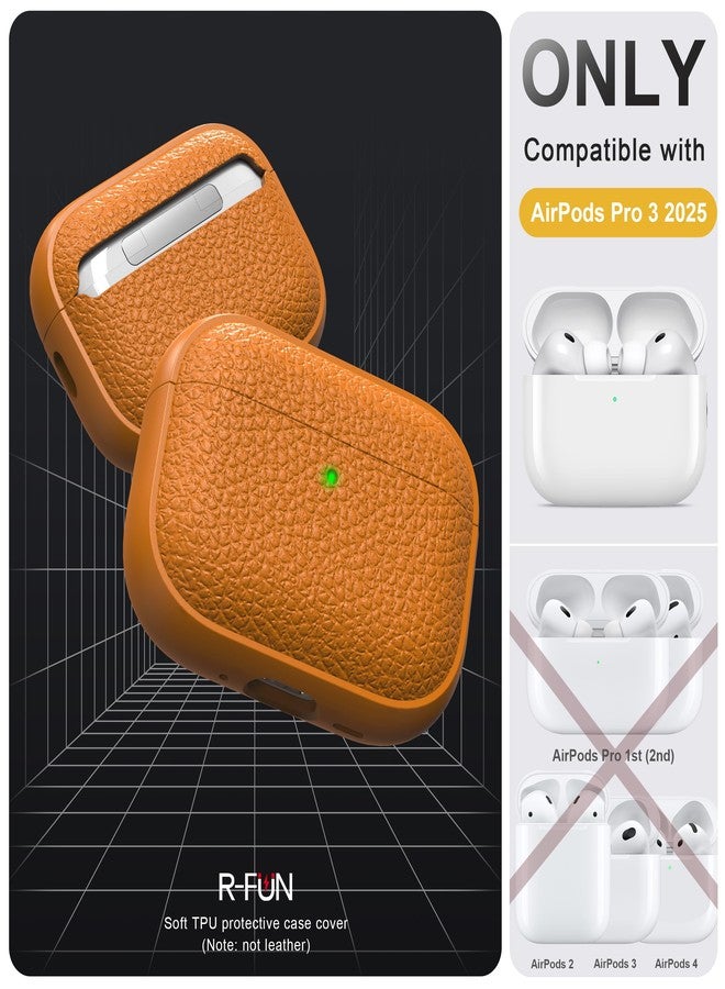 R-fun for Airpods Pro3 Case, Soft TPU (Leather-Like Design) Drop Protection Cover for Men and Women with Lanyard and Cleaner Kit, Compatible with Apple Latest Airpods Pro3 Generation-Orange - Image 2