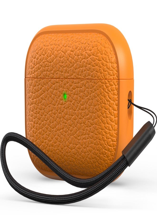 R-fun for Airpods Pro3 Case, Soft TPU (Leather-Like Design) Drop Protection Cover for Men and Women with Lanyard and Cleaner Kit, Compatible with Apple Latest Airpods Pro3 Generation-Orange - Image 1