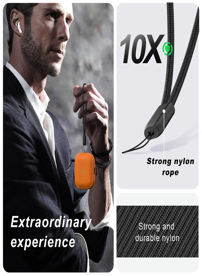 R-fun for Airpods Pro3 Case, Soft TPU (Leather-Like Design) Drop Protection Cover for Men and Women with Lanyard and Cleaner Kit, Compatible with Apple Latest Airpods Pro3 Generation-Orange - Image 4