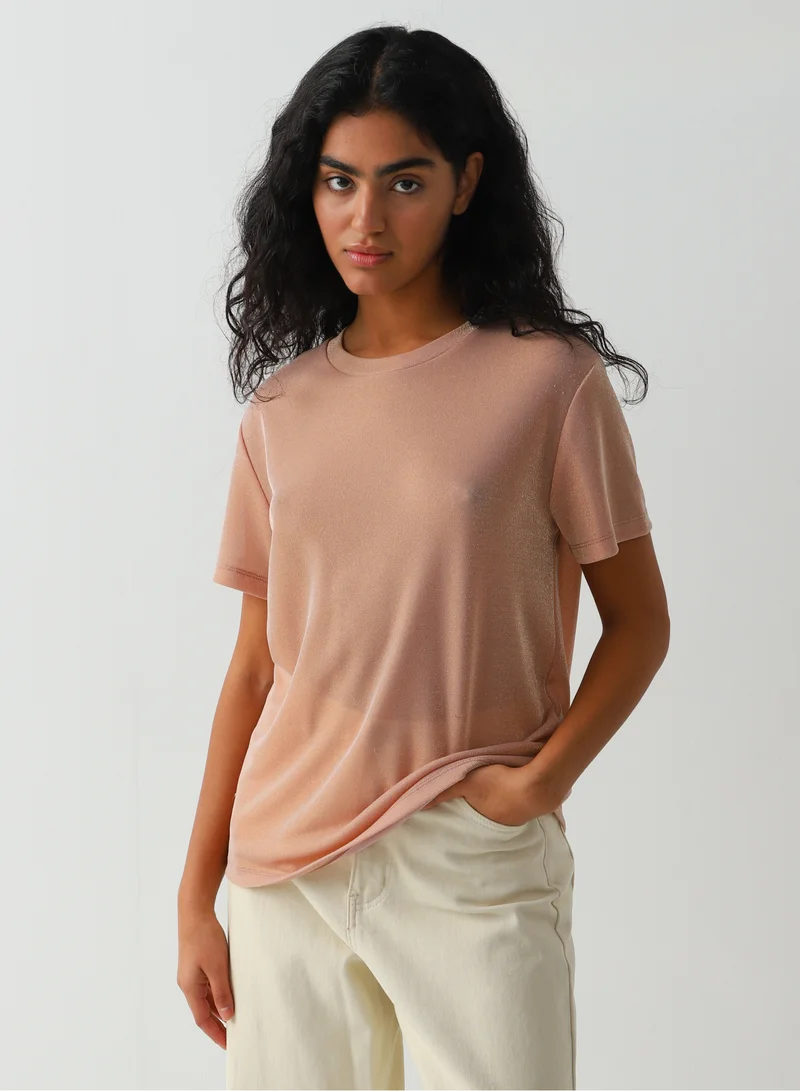 Passegiata Women's Polyamide Duochrome t-shirt Loose Fit Beige
