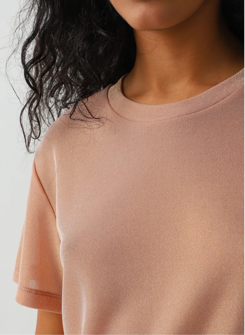 Passegiata Women's Polyamide Duochrome t-shirt Loose Fit Beige