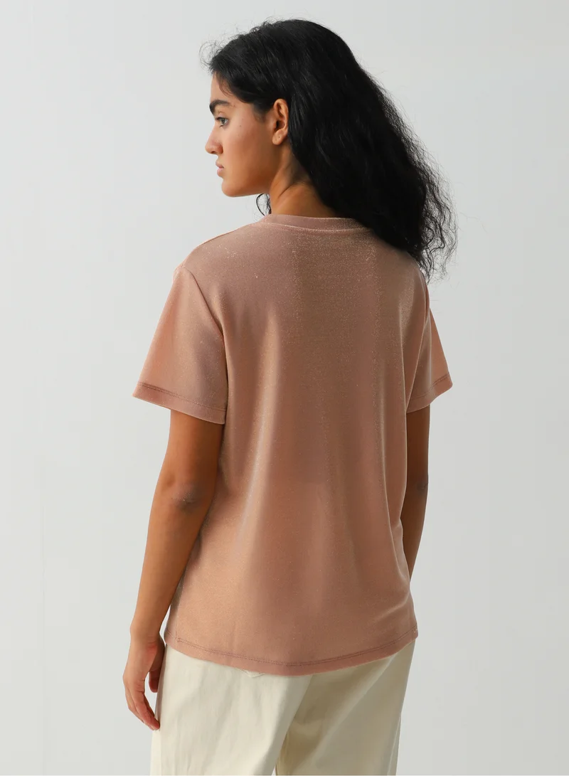 Passegiata Women's Polyamide Duochrome t-shirt Loose Fit Beige