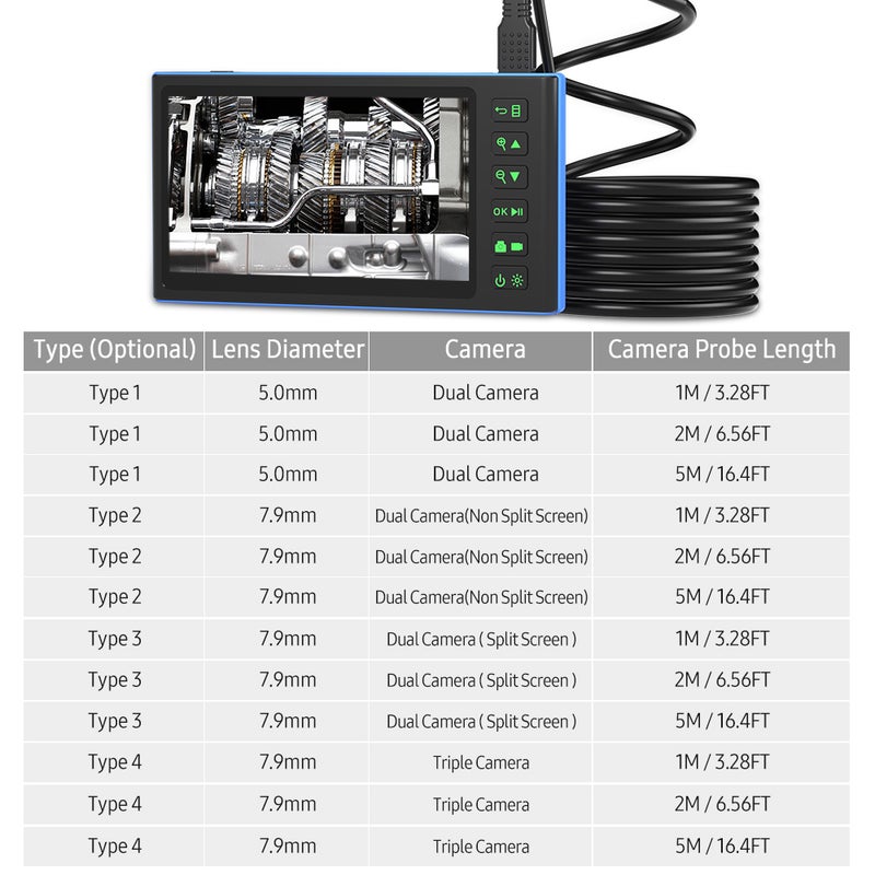 Dual Camera Endoscope with 7-inch IPS Color Screen Borescope with 6 LED Lights 1080P Photos Videos Snake Camera IP67 Waterproof 2 Million Pixels Inspection Camera with TF Card Slot - Image 3