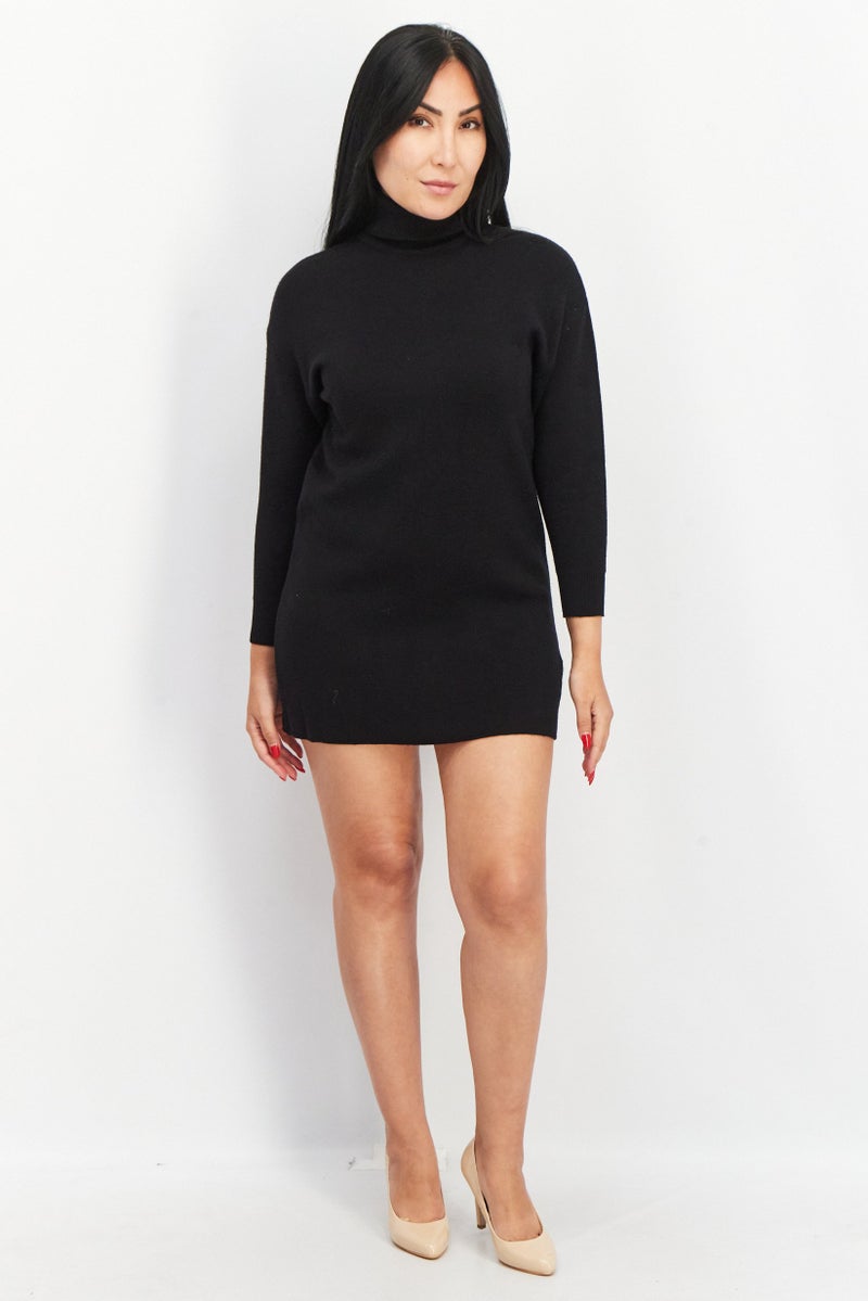 Don't Call Me Jennyfer Women Turtle Neck Long Sleeve Knitted Sweater Dress, Black - Image 2