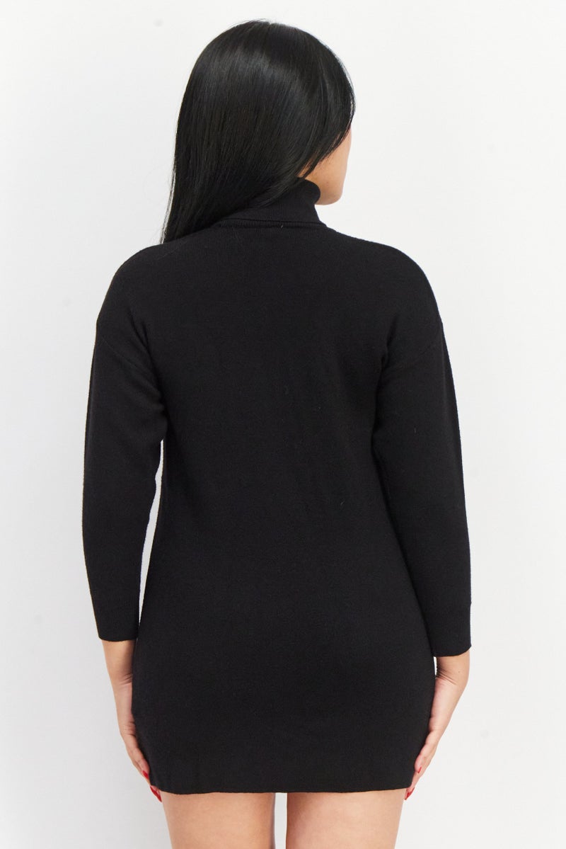Don't Call Me Jennyfer Women Turtle Neck Long Sleeve Knitted Sweater Dress, Black - Image 4
