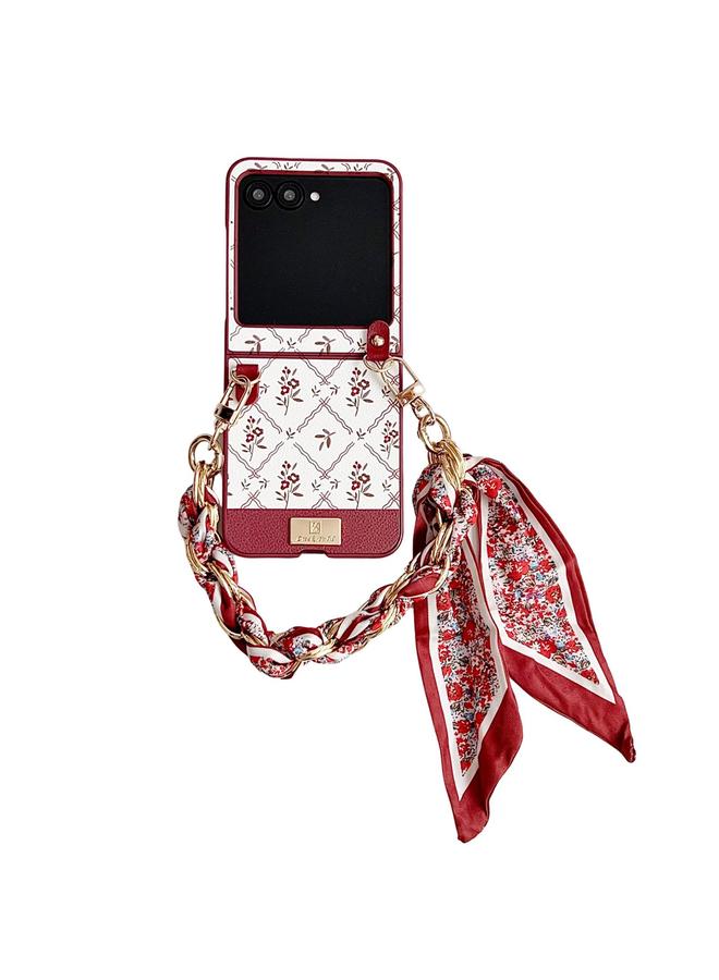 اس-توب جراب لهاتف Motorola Razr 50 Ultra بنقشة زهرة الحظ من مادة TPU مع حزام - Image 1