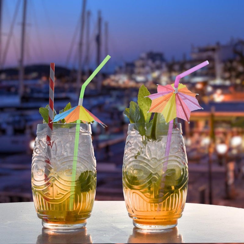 ALINK 50pcs Umbrella Straws  Long Cocktail Drink Umbrellas Fancy Flower Bar Straws  Tropical Summber Beach Luau Tiki Hawaiian Party Straws Decorations - Octagonal - Image 2