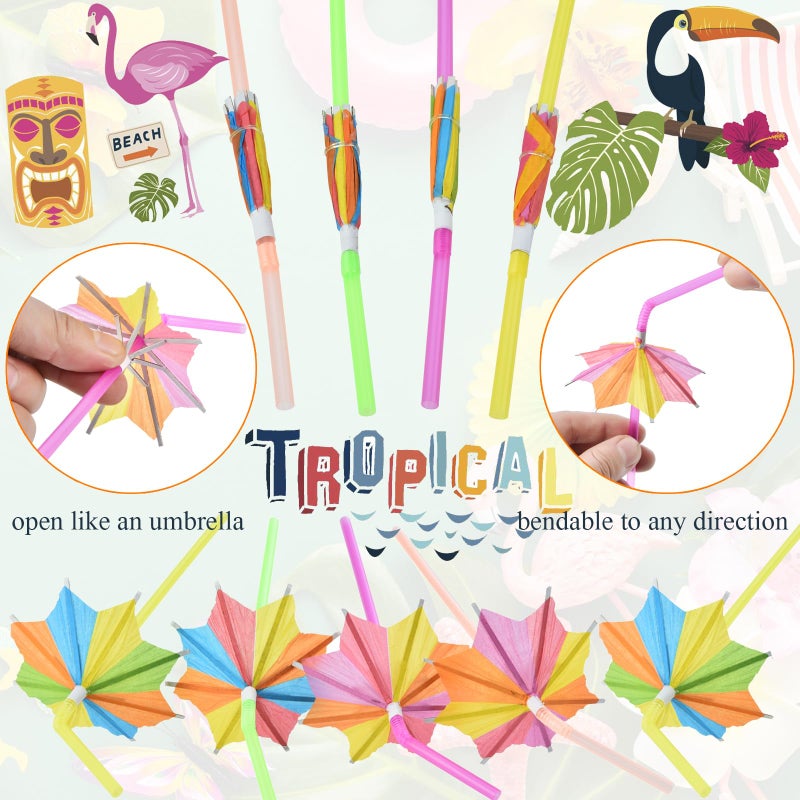ALINK 50pcs Umbrella Straws  Long Cocktail Drink Umbrellas Fancy Flower Bar Straws  Tropical Summber Beach Luau Tiki Hawaiian Party Straws Decorations - Octagonal - Image 1