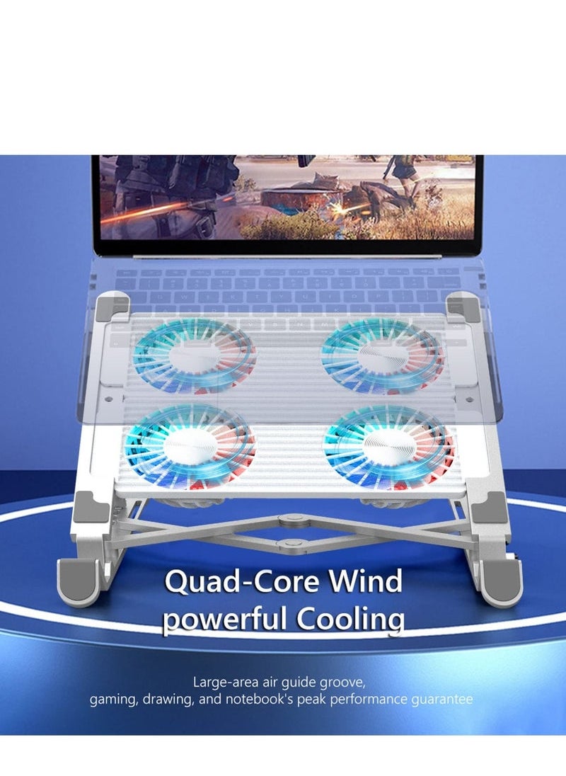 MIXDE Laptop Cooling Pad, Foldable Aluminum Alloy Gaming Notebook Cooler, Laptop Fan Cooling Stand with 7 Adjustable Height, 4 Quiet Fans & RGB LED Light for 11-17.3 inch Laptops  - Image 2