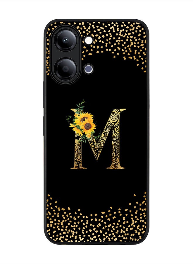 Stylizedd For vivo Y05 4G / Y6t 5G Case,Slim fit Camera Protection, Shockproof Thin Phone cover  - Custom Floral Monogram - M ( Black ) - Image 1