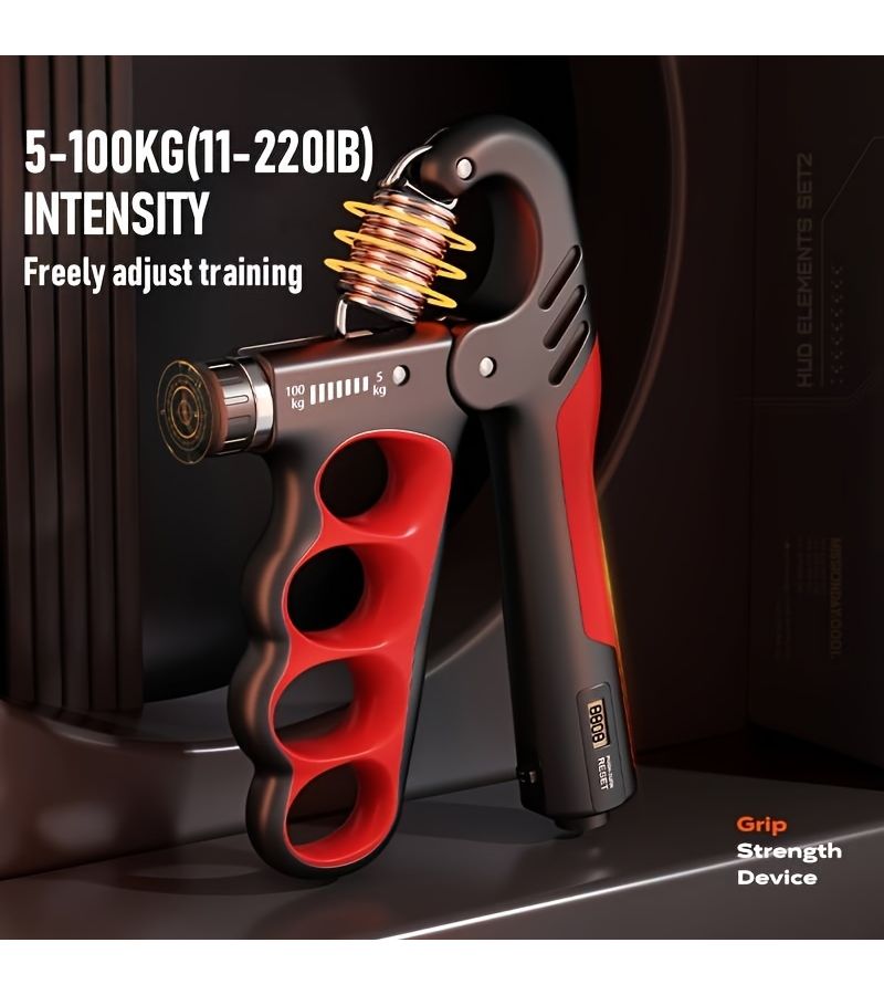 Portable Hand Grip Strengthener Red Adjustable Resistance 11 to 220 Lbs 5 to 100 Kg Heavy Duty Strength Trainer Non Slip Design Home Fitness Sports Training Rehabilitation Unisex Compact Durable - Image 2