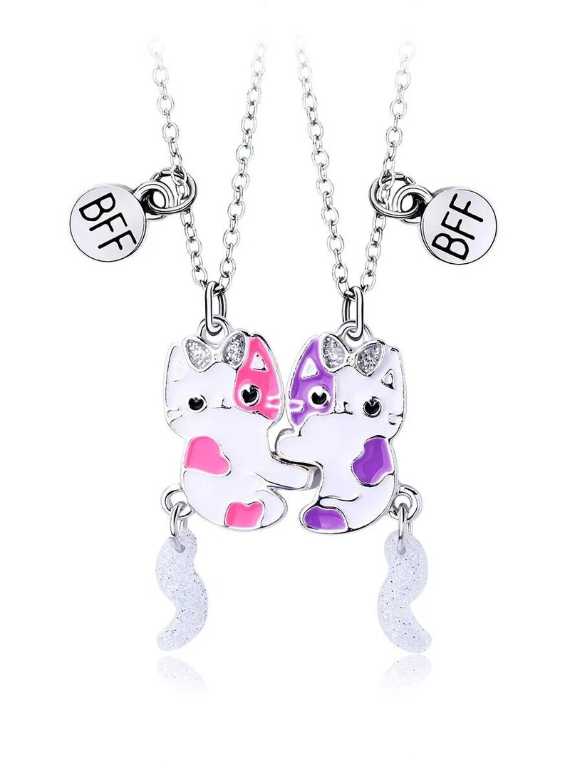 زوج واحد من قلادة Bff لأفضل صديقين على شكل قطة قلادة الصداقة قلادات متطابقة للنساء هدية عيد ميلاد (الوردي والأرجواني، قطعتان) - Image 1